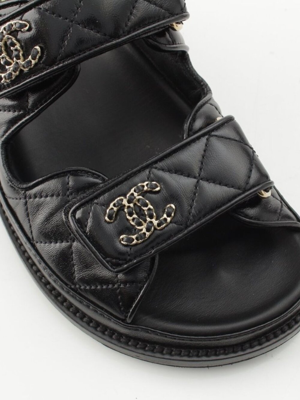 Chanel CC Logo Quilted Velcro Sandals Black 36c - Picture 6 of 10